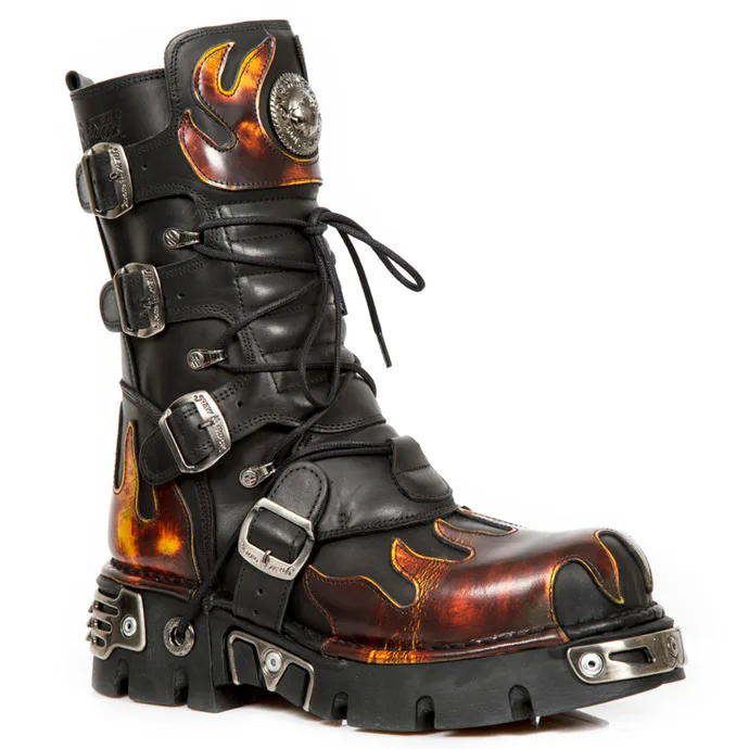 NEW ROCK Flame Boots (591-S1) Black-Orange Černá Oranžová 36